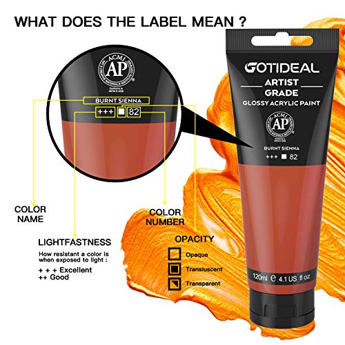 GOTIDEAL Acrylic Paint Burnt Sienna Tubes(120ml, 4.1 oz) Non Toxic Non Fading,Rich Pigments for Painters, Adults & Kids, Ideal for Canvas Wood Clay Fabric Ceramic Craft Supplies (Burnt Sienna)