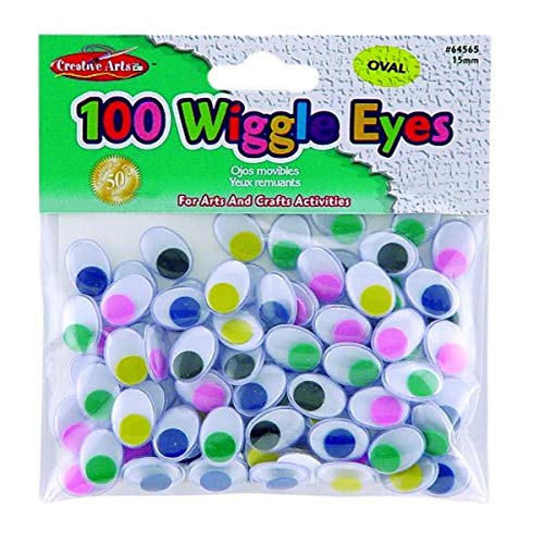 Creative Arts by Charles Leonard Wiggle Eyes, Oval, 15mm, Assorted Colors, 100/Bag (64565)