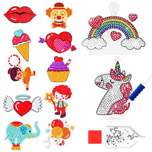 AUREUO Diamond Painting Kits for Kids - Sweet Dreams with 10 Diamond Painting Stickers & 2 Suncatchers Arts & Crafts Supply for Beginners 5D Half Drill Paint by Numbers for Boys Girls Adult Beginners