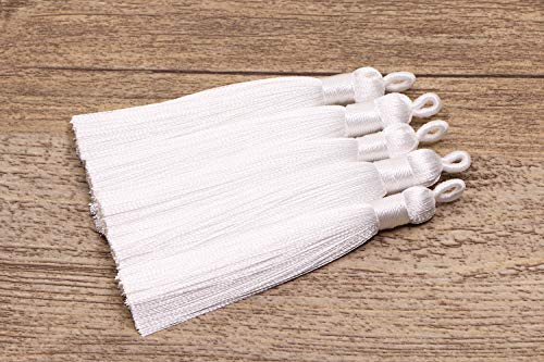 Tupalizy 10PCS Handmade Soft Silky Tassels with Hanging Loop for Bookmarks Keychains Earring Bracelets Jewelry Making Souvenir Graduation Clothing Sewing Gift Tag Art DIY Craft Projects (White)