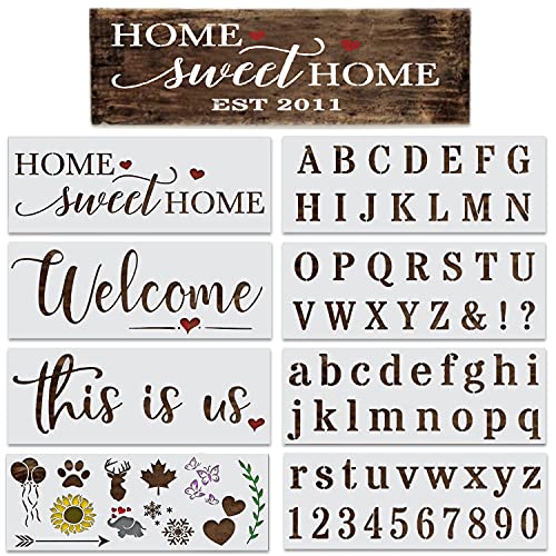 Letter and Welcome Stencils for Painting on Wood Reusable - Alphabet Stencils with This is Us & Home Sweet Home Stencils for Crafts & Signs - Large Stencils for Painting, Drawing, Letters and Numbers