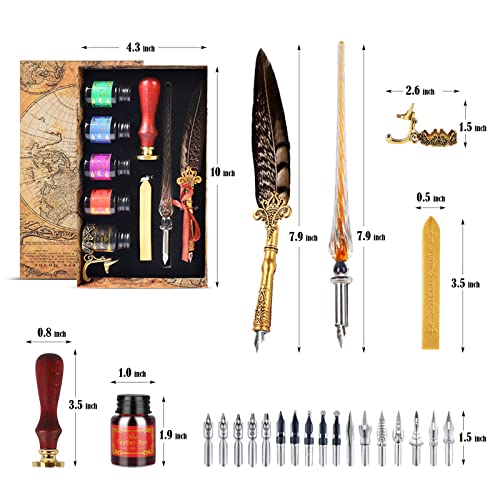 Hethrone Calligraphy Pen Set - Feather Pen Quill Pen Ink Set with Replacable Nibs
