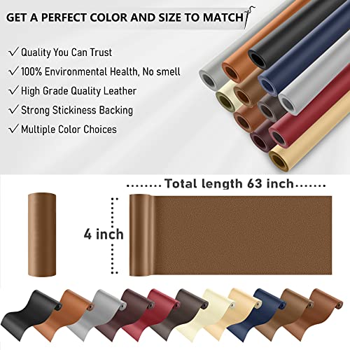 Self Adhesive Leather Repair Tape Kit, 4"x 63" Leather Repair Patch for Furniture, Leather Repair Patch for Car seat, Sofas, Couch, Boat Seat（Russet Brown）