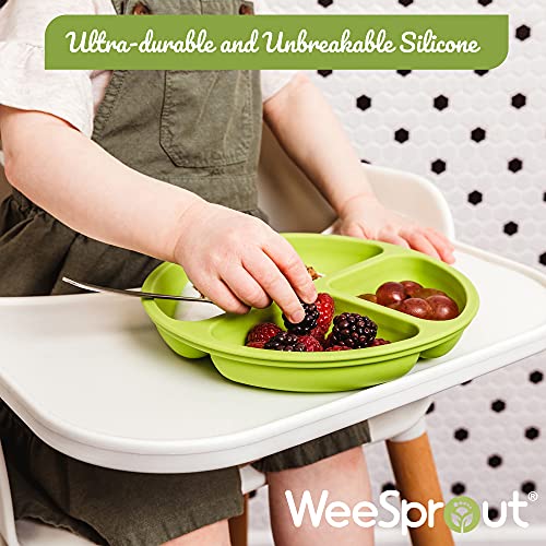 WeeSprout Non-Suction Silicone Divided Plates (No Lids), 100% Food Grade Silicone Plates, Divided Plates for Toddlers & Kids, Dishwasher & Microwave Safe