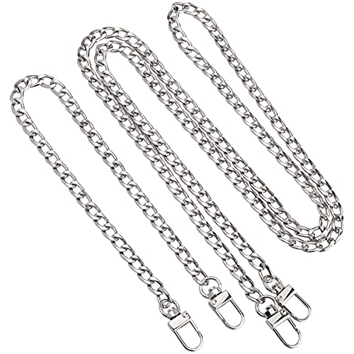 SANNIX 16" and 47" Silver Flat Chain Strap Handbag Chains Purse Chain Straps Shoulder Cross Body Replacement Straps with Metal Buckles