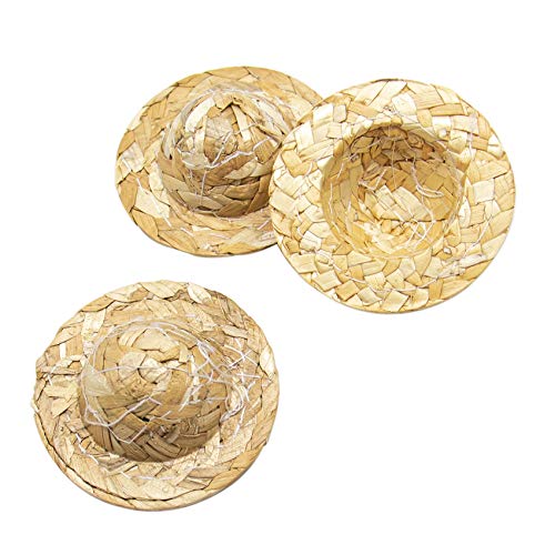 AUEAR, Straw Hat Miniature Knitting Hat Mini Straw Hat for DIY Craft Decoration Accessories (2.1 Inch, Set of 9)