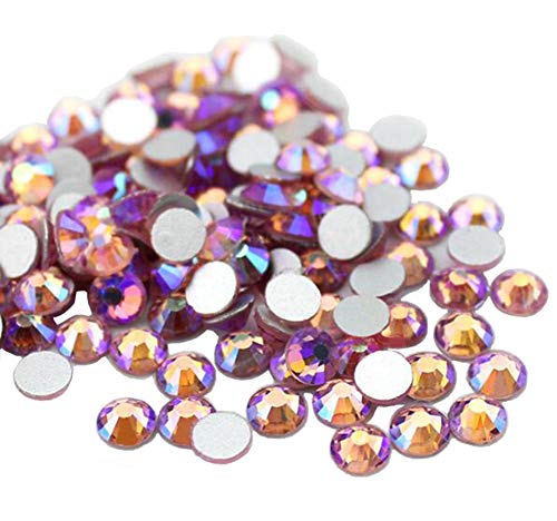 Jollin Glue Fix Crystal Flatback Rhinestones Glass Diamantes Gems for Nail Art Crafts Decorations Clothes Shoes(ss10 2880pcs, Pink AB)