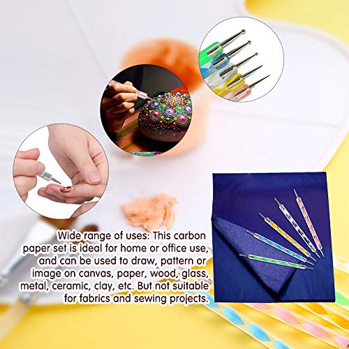 100 Sheets Carbon Transfer Paper,Blue Carbon Copy Paper Tracing Paper with 5pcs Double-end Embossing Stylus for Wood,Paper,Canvas and Other Art Surfaces (8.3 x 11.7 inch)