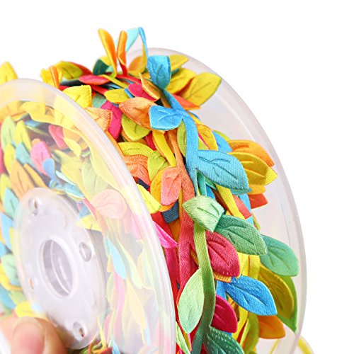 CCINEE 24 Yard Artificial Leaf Ribbon Colorful Fabric Leaf Ribbon Trim for Wreath Garland Making, Home Decoration, Gift Wrapping and Crafts Accessory