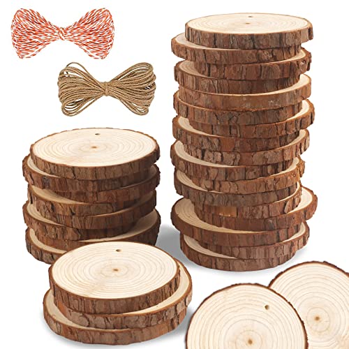 5ARTH Natural Wood Slices - 30 Pcs 2.0-2.4 inches Craft Unfinished Wood kit Predrilled with Hole Wooden Circles for Arts Wood Slices Christmas Ornaments DIY Crafts
