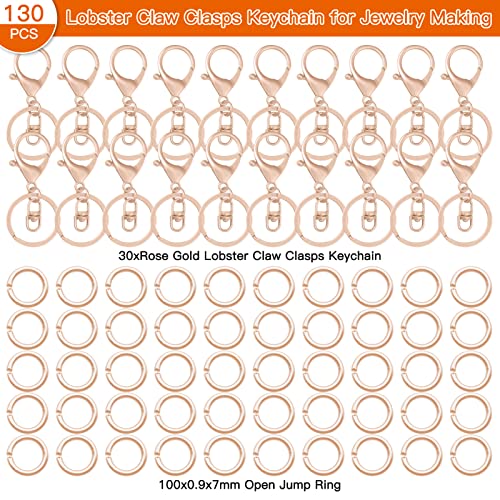 30Pcs Lobster Claw Clasps Keychain for Jewelry Making,Lobster Clasp Swivel Trigger Clips with Swivel Clasps Hook Clips Flat Split Keychain Ring 100Pcs Open Jump Ring for DIY Craft Jewelry Making