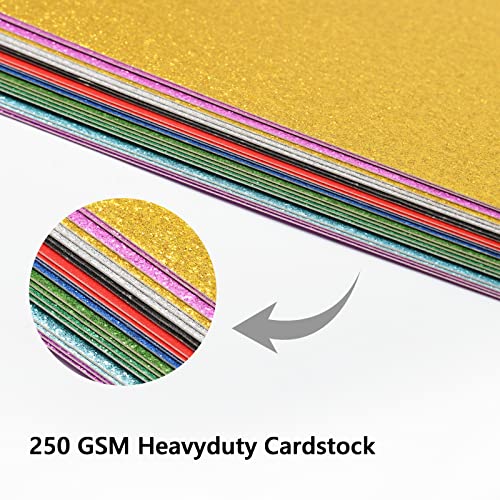 Glitter Cardstock, Double Sided Glitter Cardstock Paper for Crafts, 20 Sheets 10 Colors Glitter Paper for DIY & Art Projects, Sparkly Card Stock Paper for Cricut, Card Making, Scrapbooking, 250 GSM