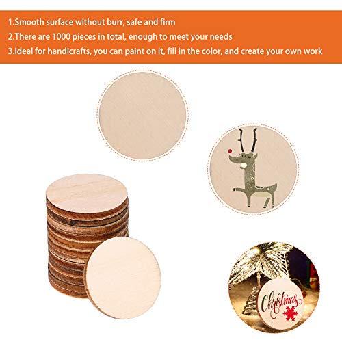 1000 Pieces Unfinished Wood Slices Round Disc Circle Wood Pieces Wooden Cutouts Ornaments for Wood Slices DIY Crafts and Decoration, 1 Inch in Diameter