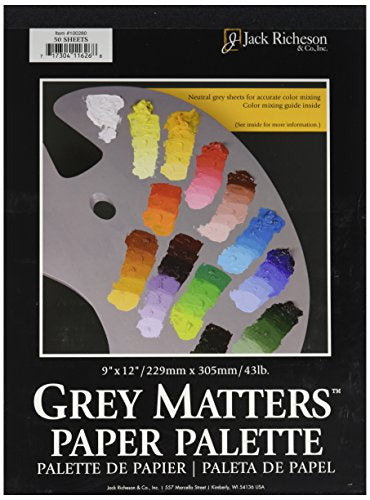 Jack Richeson Grey Matters Paper Palette (50 Sheets), 9" x 12" Paper for Paint Mixing