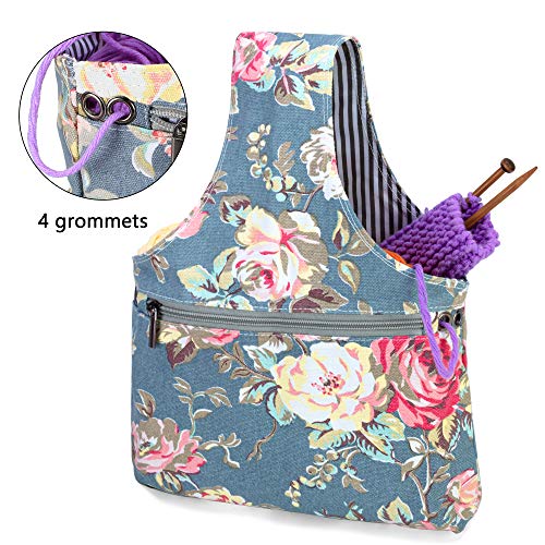 Teamoy Knitting Tote Bag(L12.2 x W7.5), Travel Project Wrist Bag for Knitting Needles(up to 11 Inches), Yarn and Crochet Supplies,Perfect Size for Knitting on The Go (Small, Peony)