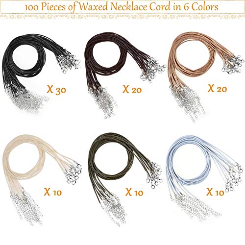 Necklace Cord, Selizo 100pcs Necklace String, Waxed Cotton Necklace Cord with Clasp Bulk for Jewelry Bracelet Making, Beads, Pendants, Charms