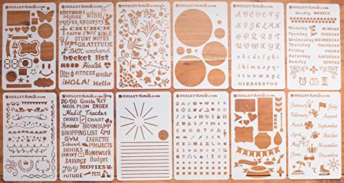 BULLETstencils Starter Set - Featuring 12 Journal Stencils: Includes Word Stencils, Circle Stencils, Drawing Stencils, Icons, Charts, Shapes, & Much More!