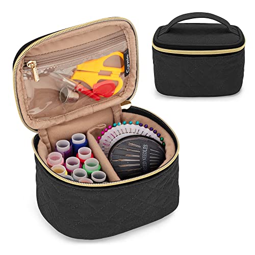 CURMIO Sewing Kit, Sewing Tools Set with Storage Bag for DIY, Sewing Repair, Emergency, Travel and Home, Black (Patented Design)
