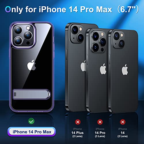 Simtect Purple Clear for iPhone 14 Pro Max Case, [Not Yellowing] [3 Stand Way][14FT Military Drop Protection]Protective Slim Kickstand Shockproof Phone Case for iPhone 14 Pro Max 6.7 inch 2022, Purple
