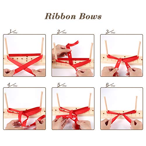 Ackitry Extended Bow Maker for Ribbon for Wreaths, Wooden Ribbon Bow Maker with Twist Ties and Instructions for Creating Gift Bows, Hair Bows, Corsages, Holiday Wreaths, Various Crafts
