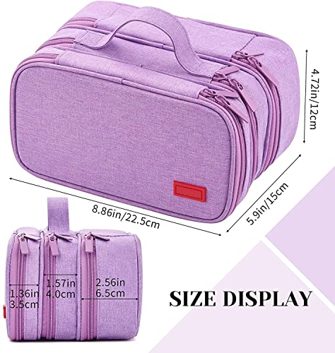 Large Capacity Pen Pencil Case Stationery Storage Large Handle Pen Pouch Bag 3 Layers Pen Pencil Organizer Bag with Double Zipper, Cosmetic Bag for College Students Men Women Girls Adults (Purple)