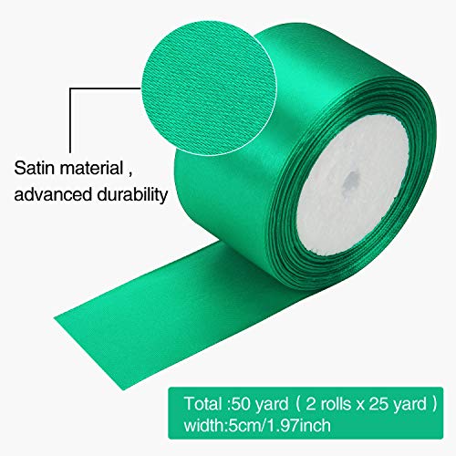 Boao 2 Rolls Christmas Satin Ribbon Double Face Polyester Satin Ribbon Wide Solid Satin Ribbon for Christmas Wedding Gift Wrapping Crafts Decoration Favors (Red, Green, 2 Inch)