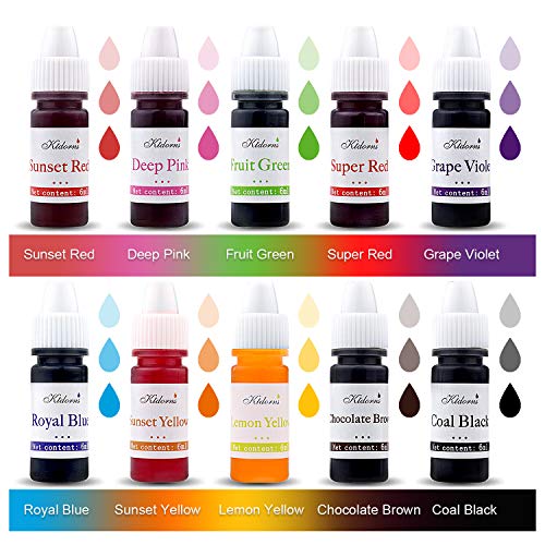 Ktdorns Soap Dye Soap Making Set - 10 Liquid Colors for Soap Coloring,Coal Black, Royal Blue,Chocolate Brown,Lemon Yellow,Fruit Green,Sunset Red,Sunset Yellow,Deep Pink,Super Red and Grape Violet.