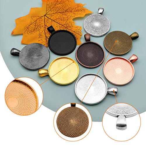 80Pcs Round Bezel Pendant Trays for Jewelry Making,8 Colors DIY Round Pendant Tray Charm Bezel Blanks Setting Cabochon Blank Base for DIY Jewelry Findings Making,Crafting Photo,Necklace,Pendant Making
