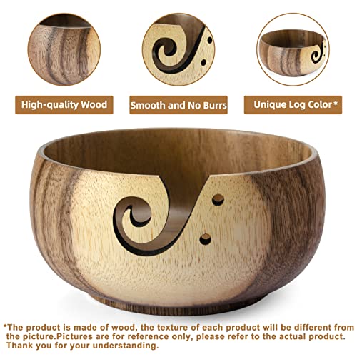 Little World Yarn Bowl - Wooden Yarn Bowls for Crocheting with Holes, Preventing Slipping and Tangles, Handmade Craft Knitting Bowl Mothers Day Gift for Knitting Lovers (Coconut)
