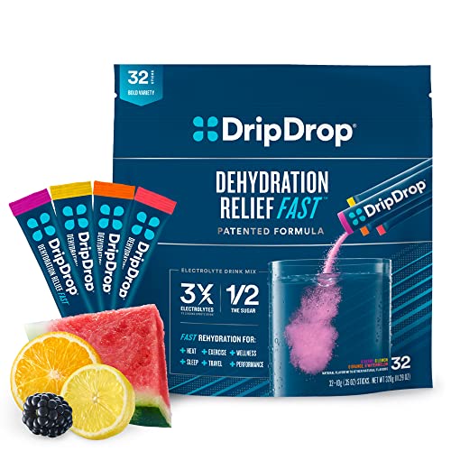 DripDrop Hydration - Electrolyte Powder Packets - Watermelon, Berry, Orange, Lemon - 32 Count