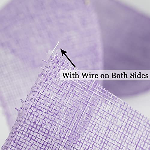 HUIHUANG Light Purple Wired Ribbon Lavender Burlap Ribbon Wired 2.5 inch X 10 Yards Wire Edge Ribbon Jute Ribbon for Easter Wreaths, Big Bows, Crafts, Swags, Tree Decoration