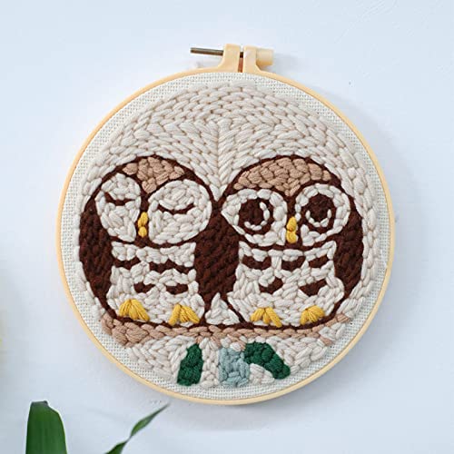 Wool Queen 2 PCS Punch Needle Starter Kit | Animal Rug Hooking Beginner Kit, with an Adjustable Embroidery Pen and 8.6'' Hoop for Kids Adults Craft Gift-Panda & Owls