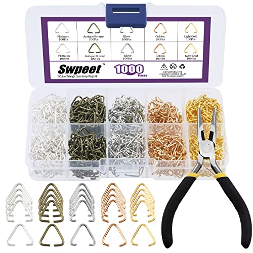 Swpeet 1001Pcs 10mm - 3/8 Inch 5 Colors Triangle Open Jump Rings with Jewelry Pliers Assortment Kit, Open Key Chains Jump Ring Connector Mix Loops for Earring Charm Jewelry Making