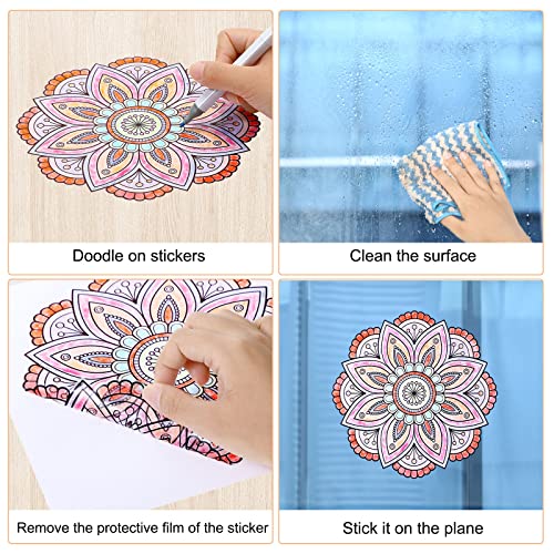 28 Pcs Color Your Own Stained Glass Mandala Window Clings and Markers, Window Arts and Crafts for Adults Teens Suncatchers DIY Kit Stained Glass Making Supplies for Hobby Beginners Gifts Home Decor