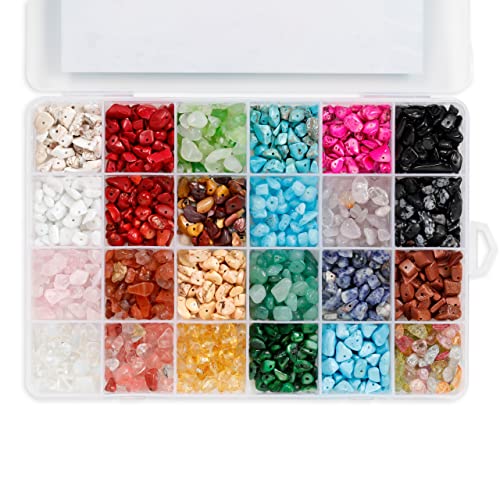 Incraftables 1000pcs Chip Crystal Beads (24 Colors Gemstones). Best Rock Beads for Jewelry Making, Rings & DIY Crafts. Bulk Natural Stone Chip Beads w/ Spacer Bead, Earrings & Bracelet Wire (6-9 mm)