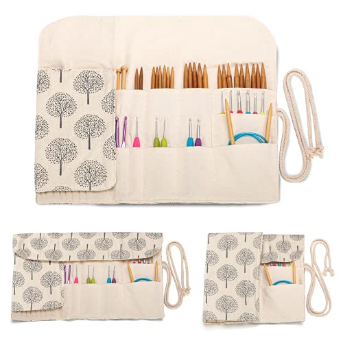 Teamoy Knitting Needles Holder Case(up to 11 Inches), Rolling Organizer for Straight and Circular Knitting Needles, Crochet Hooks and Accessories, Tree - NO Accessories Included