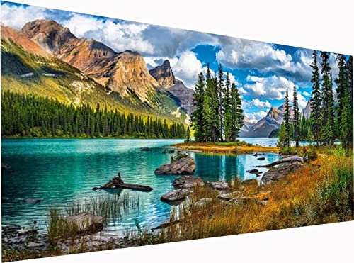 YALKIN Diamond Painting Kits Mountain Lake (35.5 x 15.7 inch) Full Round Drill Diamond Art for Adults Kids Clearance, 5D DIY Large Big Rhinestones for Crafts to Decor Home Wall, Christmas Gifts