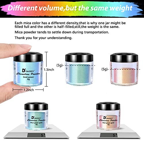 Chameleon Mica Powder, 10 Colors Epoxy Resin Pigment Color Shift Shimmering Mica Powder Holographic for Resin Tumbler Painting Soap Making Bath Bombs Candle Making Slime 0.17oz(5 Grams)/Jar