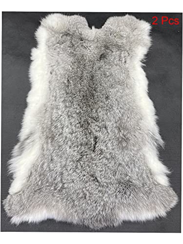 Forssils Natural Rabbit Fur Pelt(10" by 15") Rabbit Hide Sewing Quality Hide Leather -Soft Professionally Tanned (Grey,2Pcs)