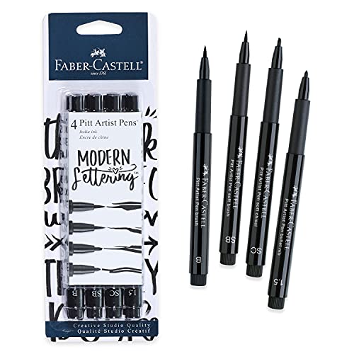 Faber Castell Black Modern Lettering Pitt Artist Pen Set, 4 Count