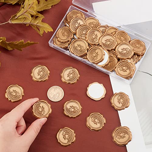 CRASPIRE 60pcs Adhesive Wax Seal Stickers Waves Wax Seal Stamp Stickers Self Adhesive Gold Vintage Wax Seal Envelope Stickers for Wedding Invitation Cards Party Favors Craft Gift