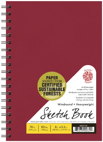Pentalic 5.5" x 8" Traditional Double Wirebound Sketchbook, 160 Pages, Red