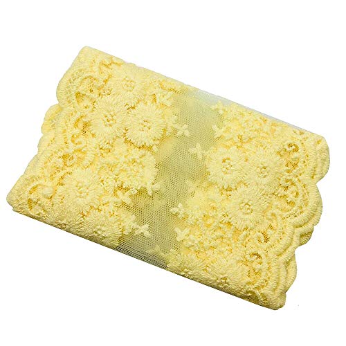 2 Yards DIY Lace Trim Floral Fabric Table Cloth Crafts Scallop Trim Bridal/Wedding Dress Flower Embroidered Applique Clothing Curtains 11cm Wide (Yellow)