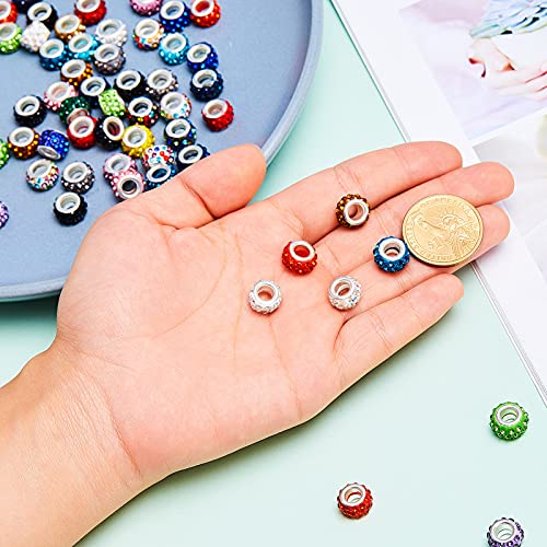 Junkin 120 Pieces Rhinestone European Beads Crystal Charm Beads with Large Hole Rhinestone Spacer Beads for DIY Bracelet Earring Necklace Crafts Making Supplies, 20 Colors
