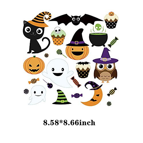 Halloween Iron on Patches Stickers Pumpkin Black Cat Ghost Heat Transfer Decals Applique for Clothing Decorations