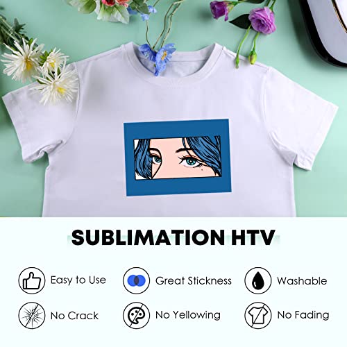HTVRONT Clear HTV Vinyl for Sublimation - 12" X 8FT Matte Sublimation Vinyl for Cotton Fabric - Wash Durable Clear Dye Sub HTV for Light-Colored T Shirts