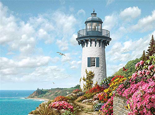 DIY 5d Diamond Painting Kits for Adults Full Drill Lighthouse Diamond Painting by Number Kits Crystal Rhinestone Diamond dotz Arts Craft for Home Wall Decor Gift 12×16inch