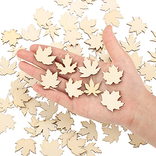 80 Pieces Wooden Maple Leaf Cutout Unfinished Blank Wooden Maple Leaf Slice Maple Leaf Shaped Wood Pieces 1.2 Inch Mini Wooden Maple Leaf Ornament for Thanksgiving Party Fall Autumn DIY Decoration