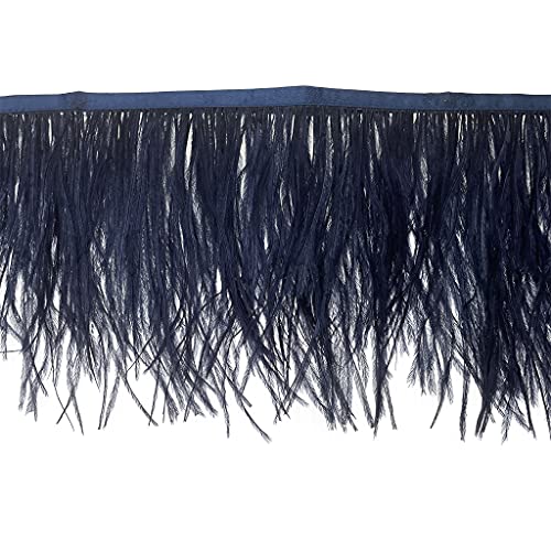 LONDGEN 2Yards Colorful Ostrich Feathers Fringe Trims for Craft Dress Sewing, Clothes, Shoes and Hats Decoration Making Wedding Decoration(Navy)