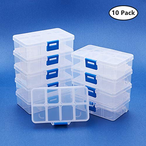 BENECREAT 10 Pack 8 Grids Jewelry Dividers Box Organizer Adjustable Clear Plastic Bead Case Storage Container 4.33 x 2.68 x 1.18 inch, Compartment, 1.18 x 0.98 x 1.02 inch